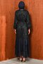 Navy Blue Layered Sequined Evening Dress - 5