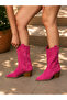 Eva Fuchsia Calf Suede Dallas Heel Western Summer Boots - 2