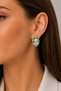 Brass Green Enamel Pearl Detailed Artistic Portrait Model Gold Color Women's Earrings - 2