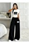 Women's Keep Going Printed Overlapping Baby Tee Crop and Baggy Sweatpants - Two-Piece Tracksuit Set