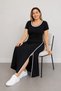 Women's Round Neck Viscose Long Dress with Slit Detail - 4