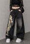 بنطلون فضفاض للجنسين من Black Stoned Fish Skeleton Gothic Y2K