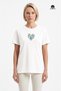 Women's Edith Regular Cut, O-Neck, Slit, Short Sleeve, Colorful Printed, Combed Cotton T-Shirt Ekru
