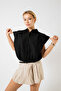 Women's Padded Look Sleeveless Shirt Balloon Cut Poplin Shirt