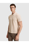 Dark Beige Slim Fit Zippered Polo Collar T-Shirt 50321152-Vr088 - 3