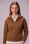 Women's Hair Knitted Half Zipper Bato Collar Wool Knitwear Sweater Light Brown
