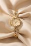 Genius Women's Gold Steel Watch with Champagne Textured Dial and Stone Detail Luxury Quartz Wristwatch