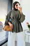 Hakim Yaka Flounce Modal Blouse – Khaki - 4