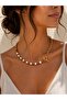 Gold Plated Chain Necklace with Genuine Leather and Pearl Detailing