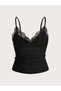 Black Crop Top with Lace Detail and Gathered Straps - 2