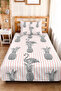 Flamingo Pineapple Striped Pink Teen Room Single Pique Set-Grey Tropical Bedspread 160X220Cm - 2
