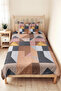 Geometric Powder Young Room Single Pique Set - Gray Beige Modern 160X220 cm Quilted Bedspread - 4