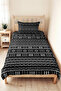 Black Geometric Modern Young Room Single Pique Set - Ethnic 160X220 cm Quilted Bedspread - 2