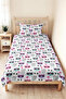 Pink Cool Cat Patterned Girls' Pique Set - Mint Baby Room Bedspread with Heart Figures - 160X220 cm - 5