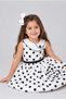 Girl's White Dress with Spotted Pattern on the Skirt and Rose Brooch on the Sleeves - 2