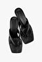 Women's Alisse Black Leather Flip-Flop Heeled Slippers - 4