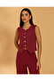 Women Burgundy threadbare ribbed knitted waistcoat with Gold Buttons