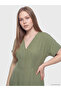 Lcwaikiki Curve Khaki Plus Size V-Neck Pleated Detailed Dress - 2