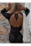 Women's Backless Lace-Up Spanish Sleeve Openwork Knitwear Mini Beach Dress - 2