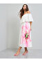 White Floral Off Shoulder A-Line Midi Dress