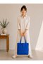 Women's Cobalt Blue Zippered Hand and Shoulder Bag Fabric Tote Bag School Bag Canvas Bag - 2