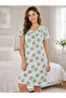 Green Printed Nightdress with Button Placket