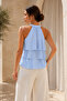 Women's Blue Layered Ruffled Halter Neck Blouse - 5