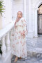 Powder Color Sleeve Collar Ruffled Patterned Dress