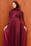 Burgundy Draped Front and Tailored Satin Evening Dress - 3