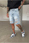 Men's Ripped Detailed Light Blue Denim Jean Shorts Ke-481 - 4