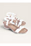 Women's Imported Stone Detailed Comfortable Special Padded Sole Sandals with Elastic Back Strap White - 2