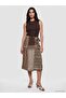 Lcw Vision Brown Tie-Waist Linen Blend Ethnic Patterned Skirt