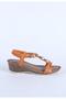 Women's Imported Stone Detailed Comfortable Special Padded Sole Sandals with Elastic Back Orange