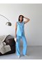 Women's Gold Button Detailed Vest and Trousers Two-Piece Set - Baby Blue - 6