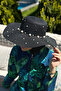 Straw Beach Hat with Pearls Rms-Rş-62-26 Black