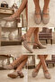 Mink Nut Comfortable Women's Sandals Ballerina Short Thick Heeled Knitted 3 cm - 4