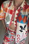 Women's Imported Artistic Patterned Shirt Shorts Set Oversize Summer Viscose Two-Piece Set