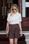 Women's Modal Diagonal High Waist Pleated Short Shorts with Side Pockets-Coffee - 3