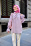 Women's Collar Tie Slim and Thick Striped Waist Tie Poplin Tunic Pink