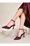 Burgundy Satin Polka Dot Pointed Heeled Shoes