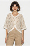 Women's Beige Embroidered V-Neck Buttoned Stripe Detailed Blouse 4216 60286423 - 4