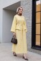 Single Button Belted Skirt with Pockets Embossed Patterned Jacquard Suit - Yellow - 2