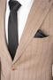 Brown Slim Fit Striped Pointed Collar Linen Casual Suit - 2