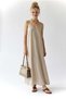4951 Women's Strappy Chiffon V-Neck Lined Flowy Long Dress Beige