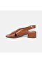 Women's Brown Cross-Strapped Thick Heeled Leather Sandals - 3