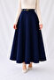 Dark Blue Woven High Waist Maxi Length Flared Skirt - 4