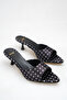 Women's Pointed Toe Heeled Satin Sandals Black Polka Dot