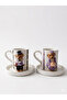 Handmade Set of 2 Ceramic Coffee Cups - Gold Gilded Teddy Bear Purple Series 90 ml