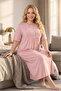 New Season Powder Crew Neck Lace Detailed Summer Buttoned Design Short Sleeve Plus Size (Oversized) Nightgown - 5