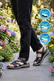Black Genuine Leather Women's Flat Sandals - 3
